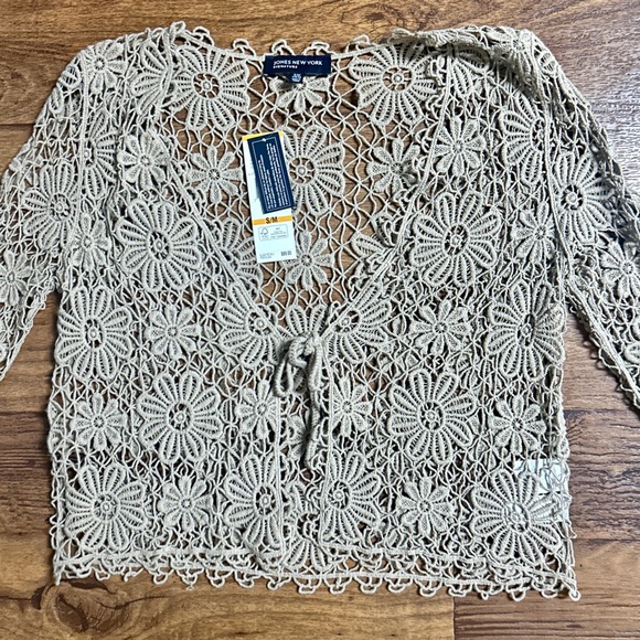 Jones New York • Small/Medium • Brown/Tan • Floral • Crochet • Cardigan Top •New - Picture 3 of 15